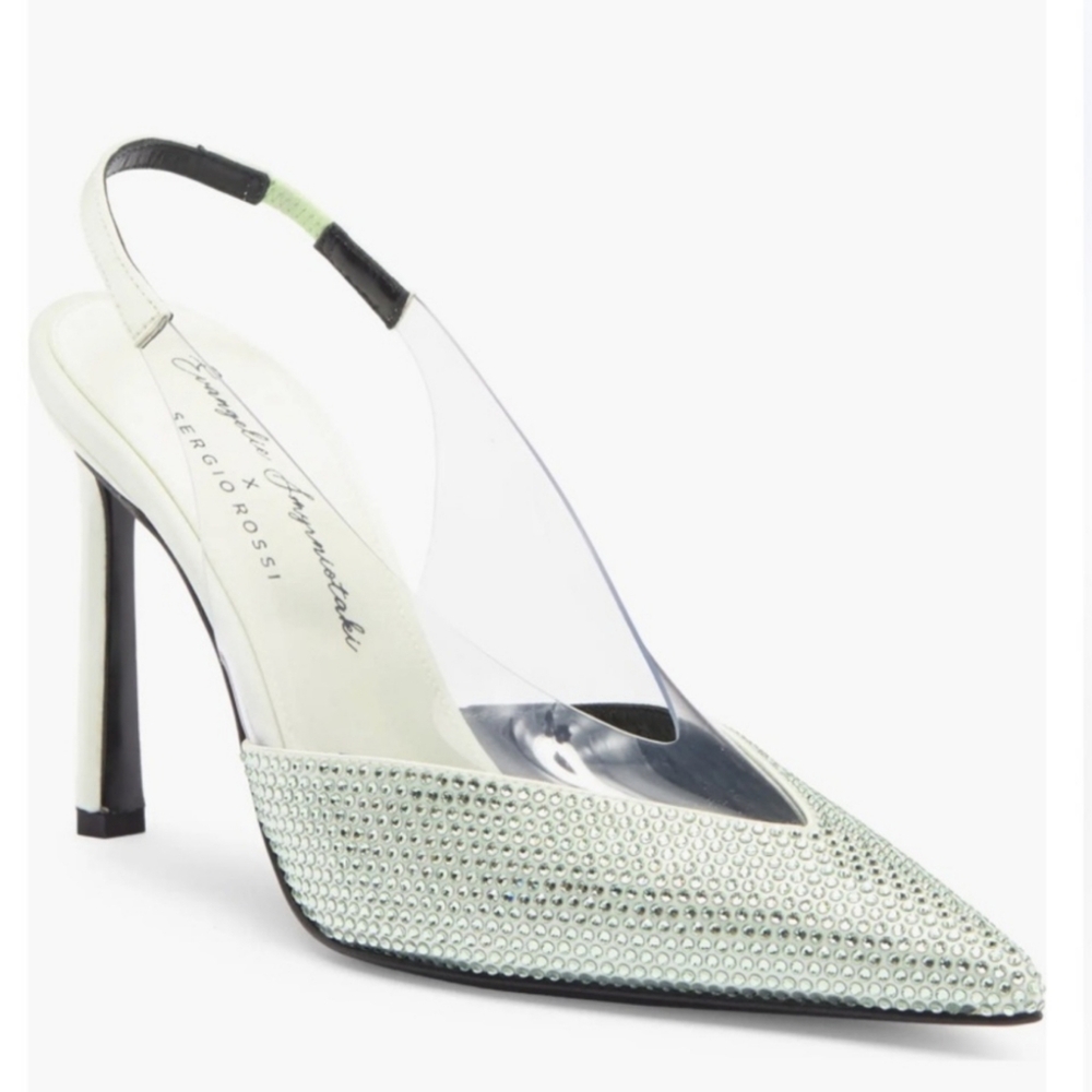 Sergio Rossi Pointed Toe Rhinestone Slingback Pump -  LIGHT MINT / TRANSPARENT
